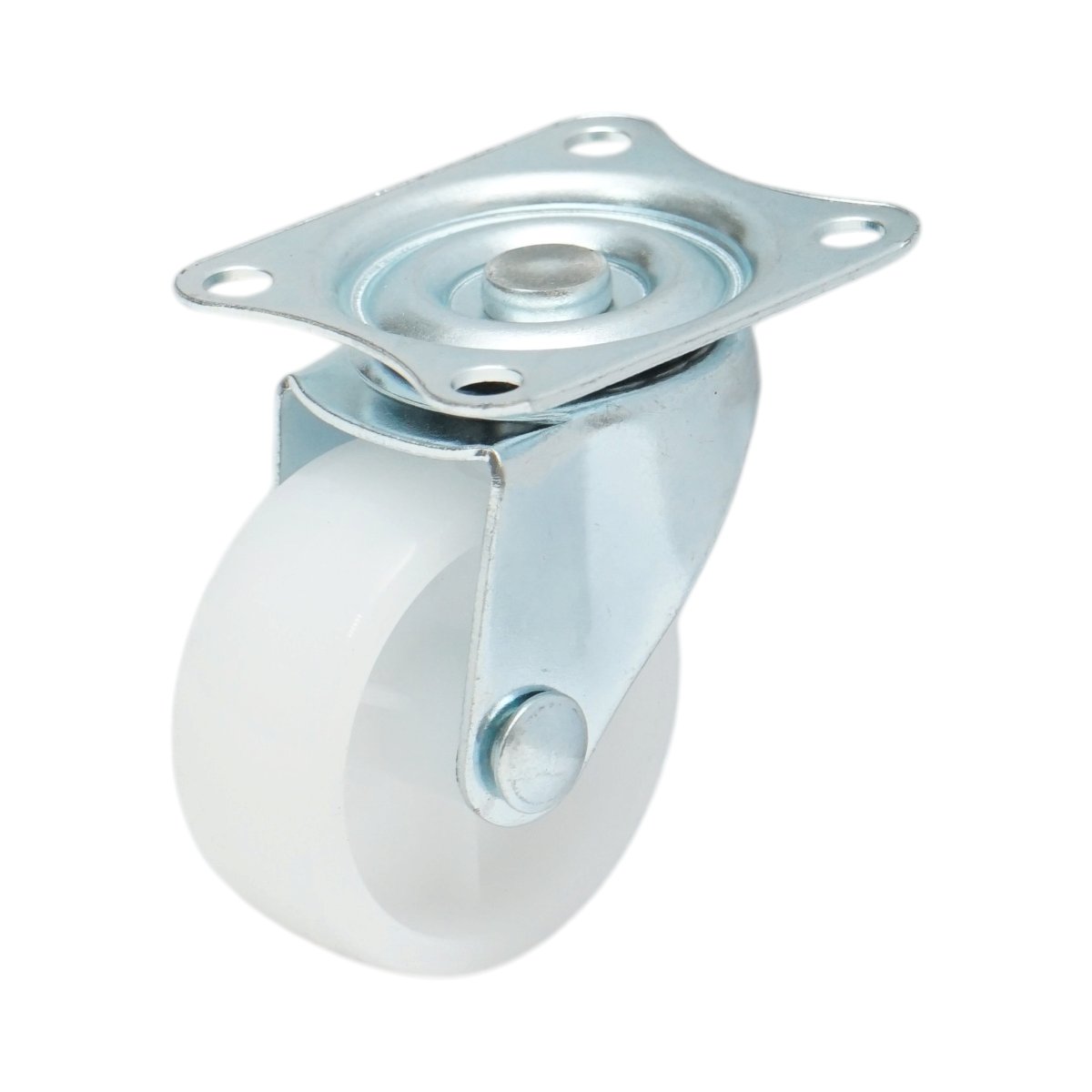 Roata pivotanta 40x17mm fara frana, polipropilena alba, placa otel 45x38mm 20kg