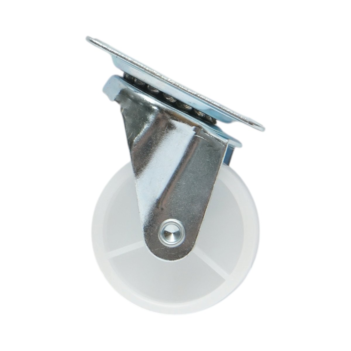 Roata pivotanta 50x22mm cu frana, polipropilena alba, placa otel 58x47mm 30kg - imagine 2