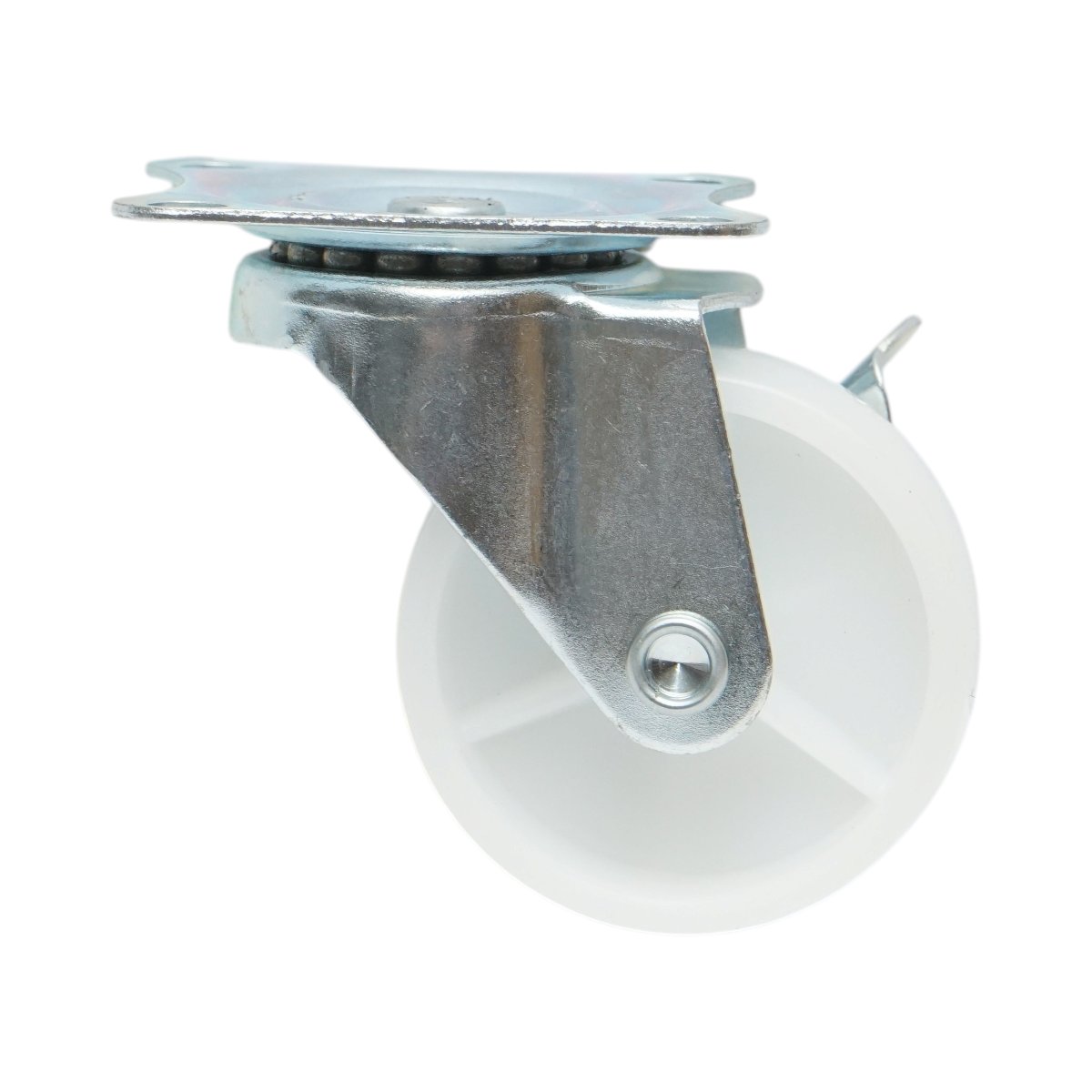 Roata pivotanta 65x23mm cu frana, polipropilena alba, placa otel 70x58mm 35kg - imagine 2