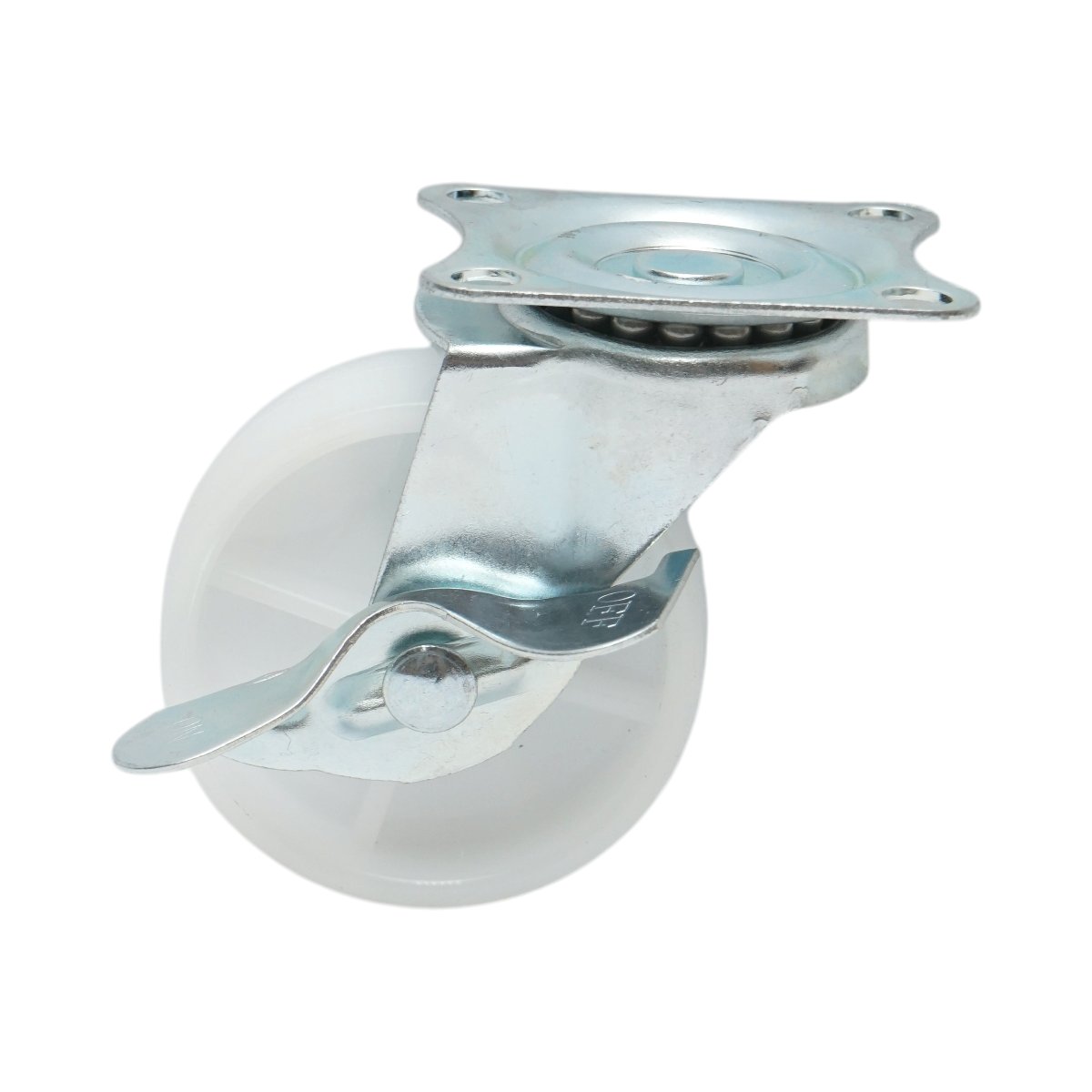 Roata pivotanta 73x25mm cu frana, polipropilena alba, placa otel 70x58mm 45kg - imagine 2
