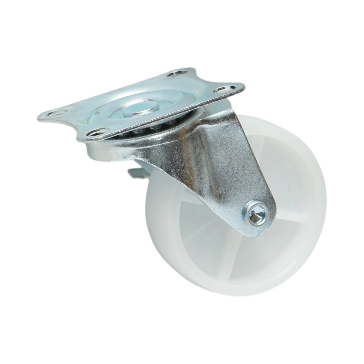 Roata pivotanta 73x25mm cu frana, polipropilena alba, placa otel 70x58mm 45kg - imagine 5