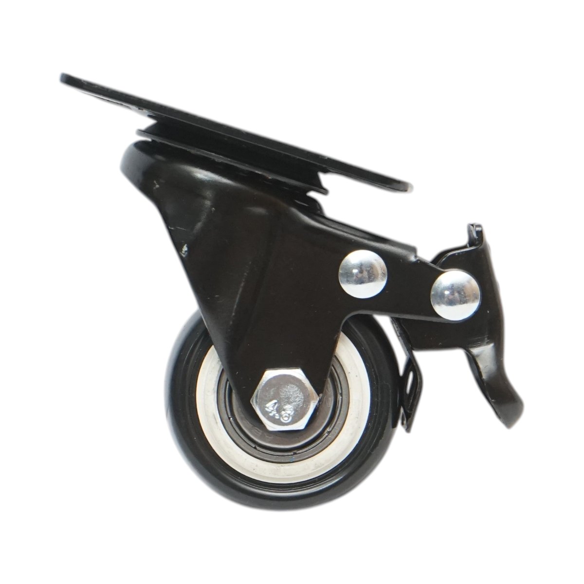 Roata pivotanta 42x21mm cu frana, PVC negru, placa otel 60x43mm 30kg - imagine 2