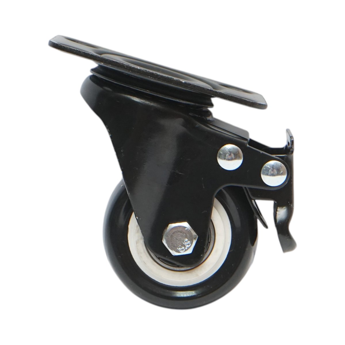 Roata pivotanta 50x24mm cu frana, PVC negru, placa otel 72x52mm 40kg - imagine 2