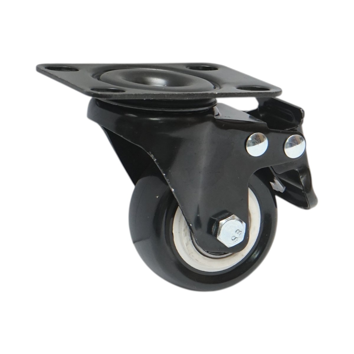 Roata pivotanta 50x24mm cu frana, PVC negru, placa otel 72x52mm 40kg - imagine 5