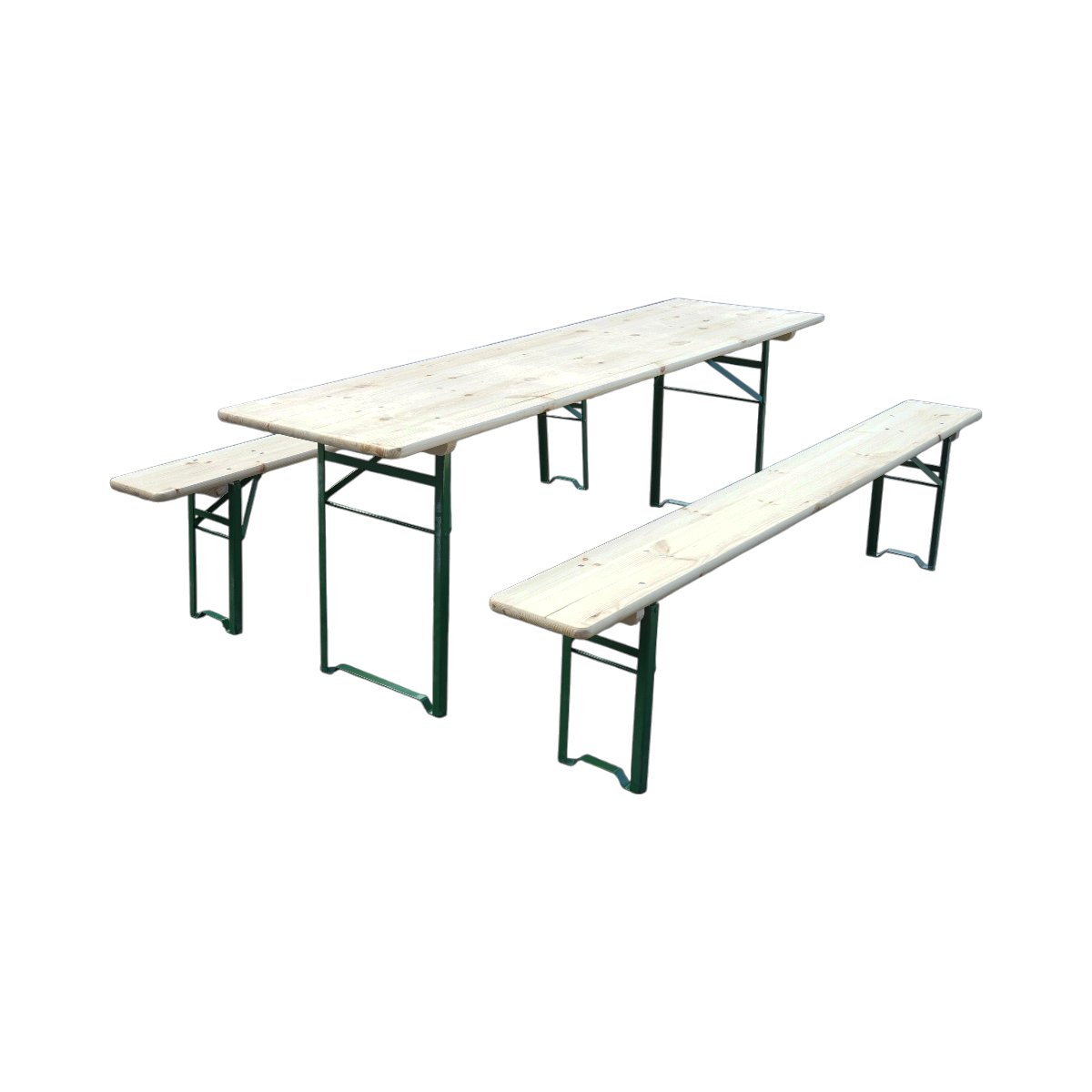 Set berarie cu masa si 2 banci pliabile din lemn masiv pentru gradina, terasa, evenimente 2200x600x770mm