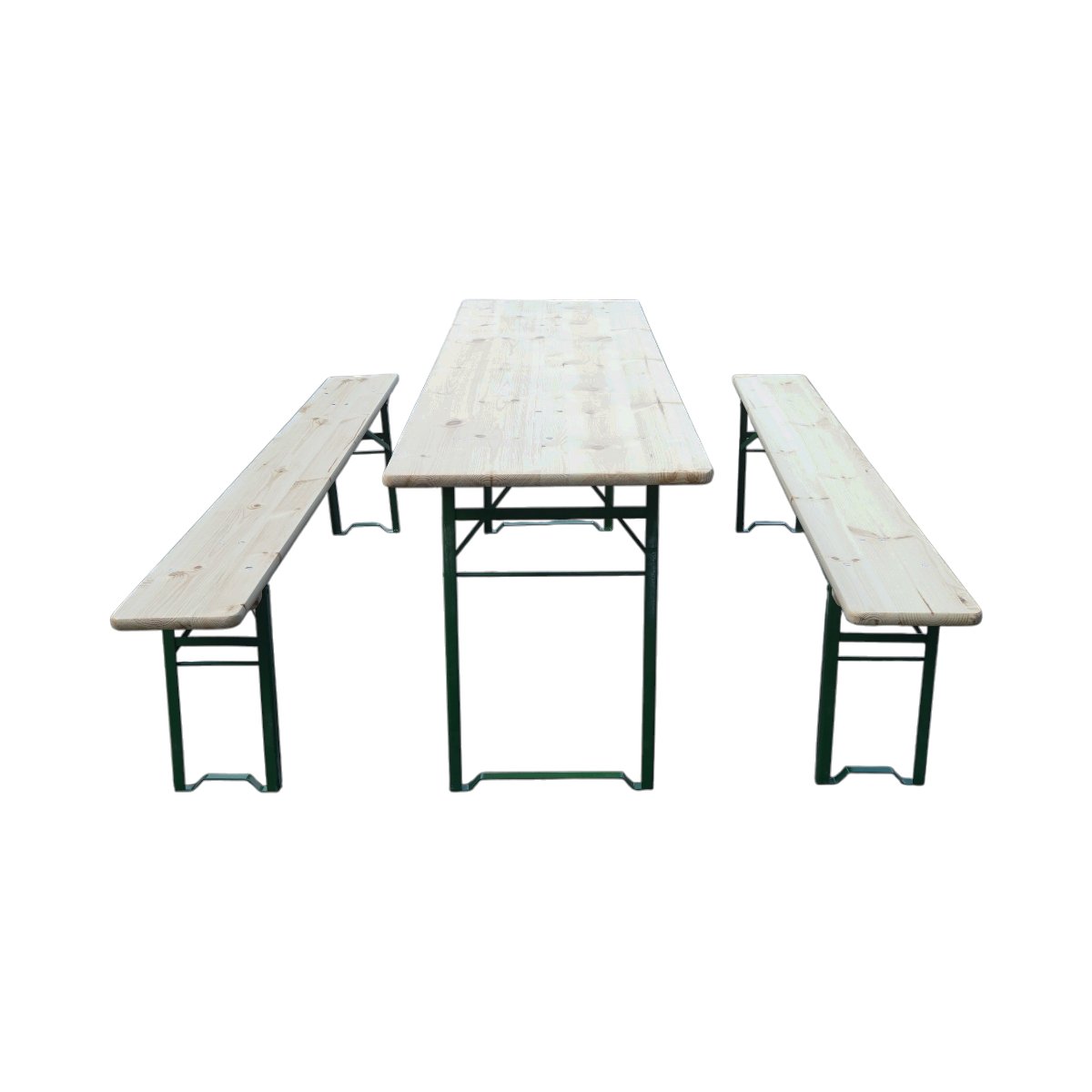Set berarie cu masa si 2 banci pliabile din lemn masiv pentru gradina, terasa, evenimente 2200x700x770mm - imagine 2