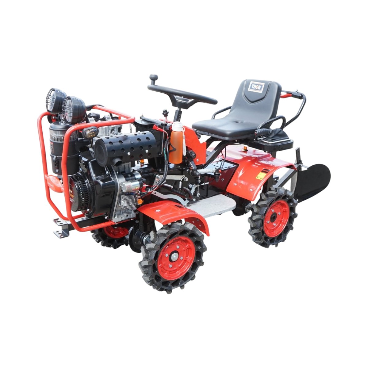Mini tractor 4x4 diesel 17CP, 531cc, 3+1 viteze, 2 cutii de viteze, pornire electrica/manuala, latime lucru 1050mm cu freza, rarita, roti metalice, picior sprijin THOR - imagine 2