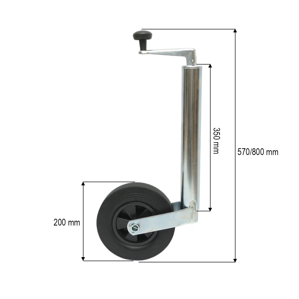 Roata de sprijin remorca 200x50mm, diametru tub 48mm, reglabila 570-800mm, sarcina maxima 136kg Breckner Germany - imagine 3
