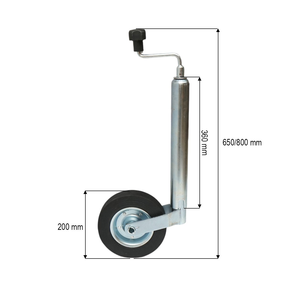 Roata de sprijin remorca 200x50mm, diametru tub 48mm, reglabila 650-800mm, sarcina maxima 136kg Breckner Germany - imagine 4