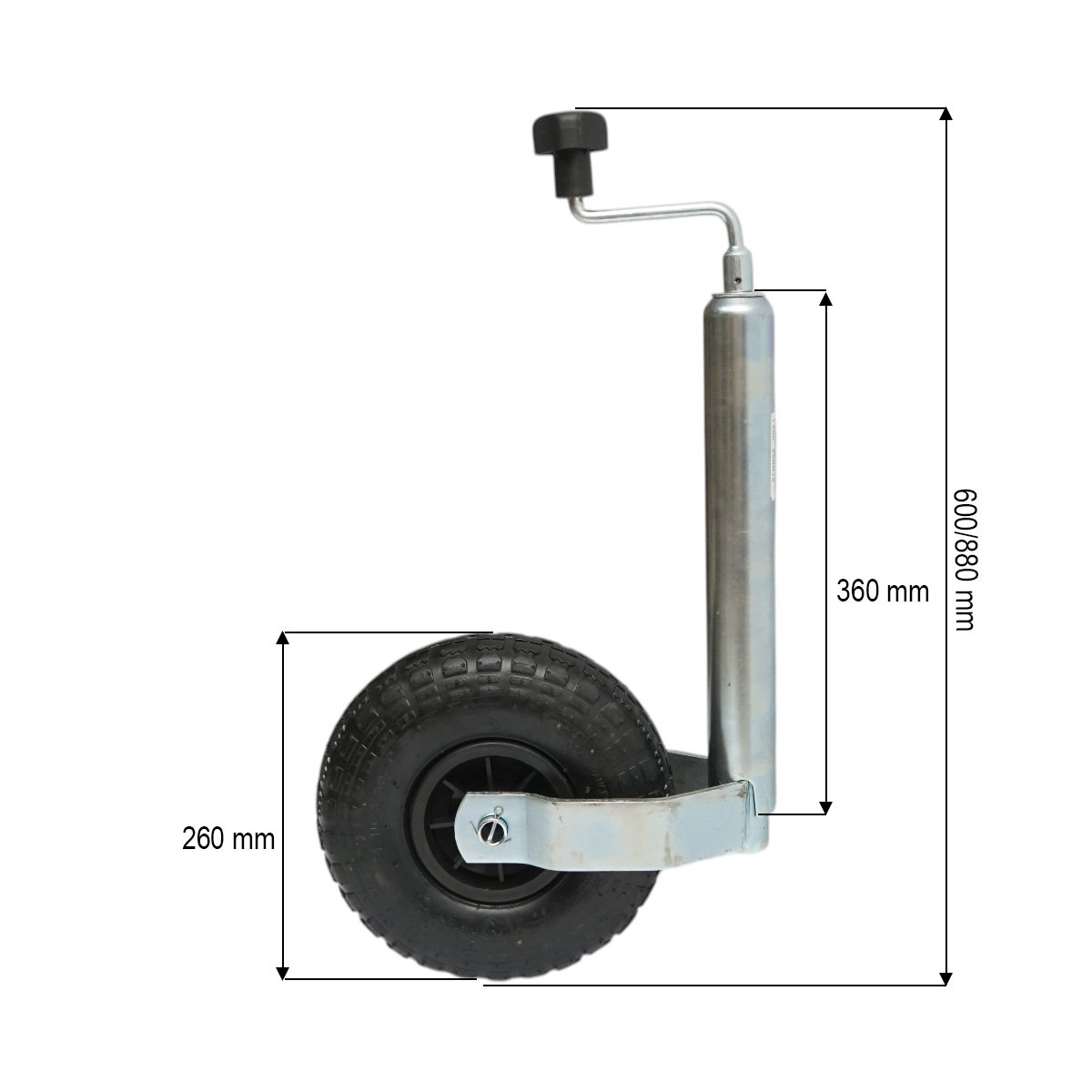 Roata de sprijin remorca cu roata pneumatica 260x85mm, diametru tub 48mm, reglabila 600-880mm, sarcina maxima 136kg Breckner Germany - imagine 3