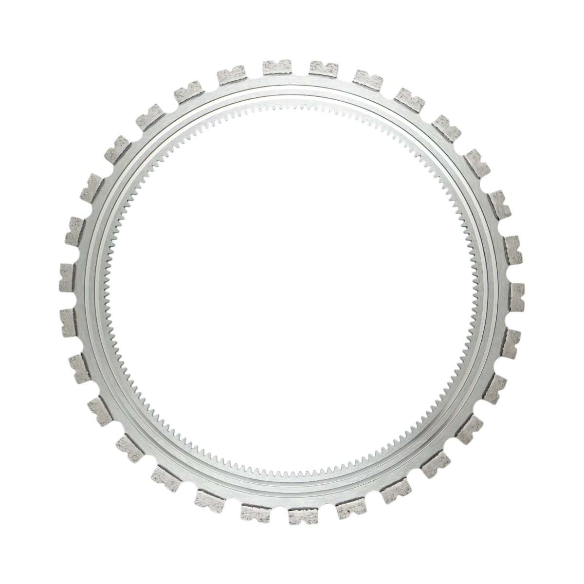 Disc inelar diamantat segmentat 410mm, 30 dinti, caneluri interioare antrenare pentru masina de taiat beton Breckner Germany