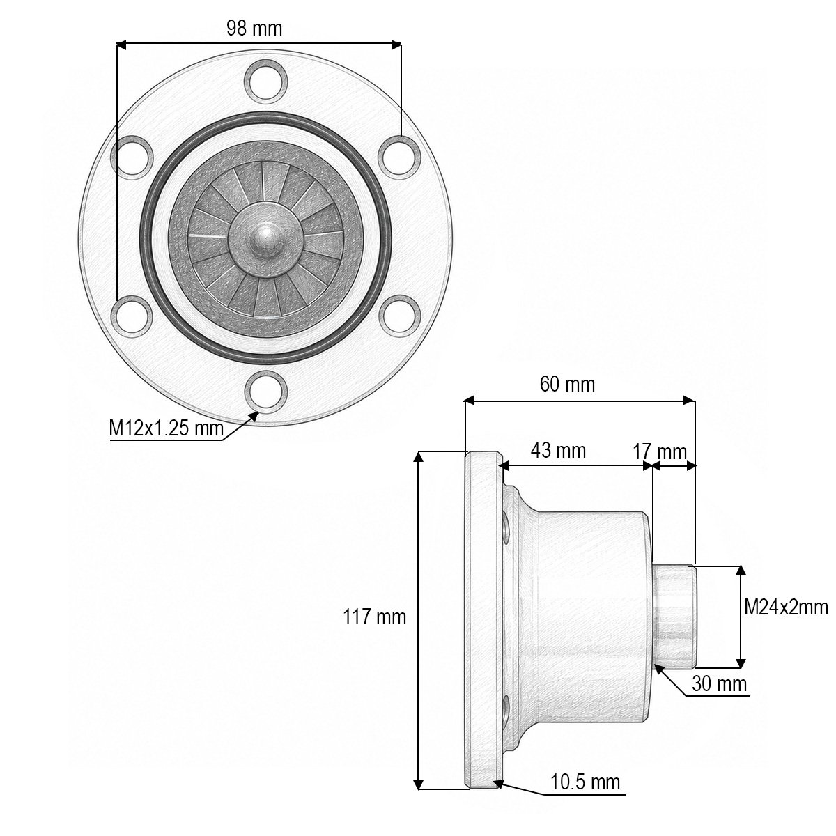 Butuc disc grapa cu talere Kuhn cod OEM H2227880, H2233060, IL40-100/6T-M20x1.5 - imagine 4