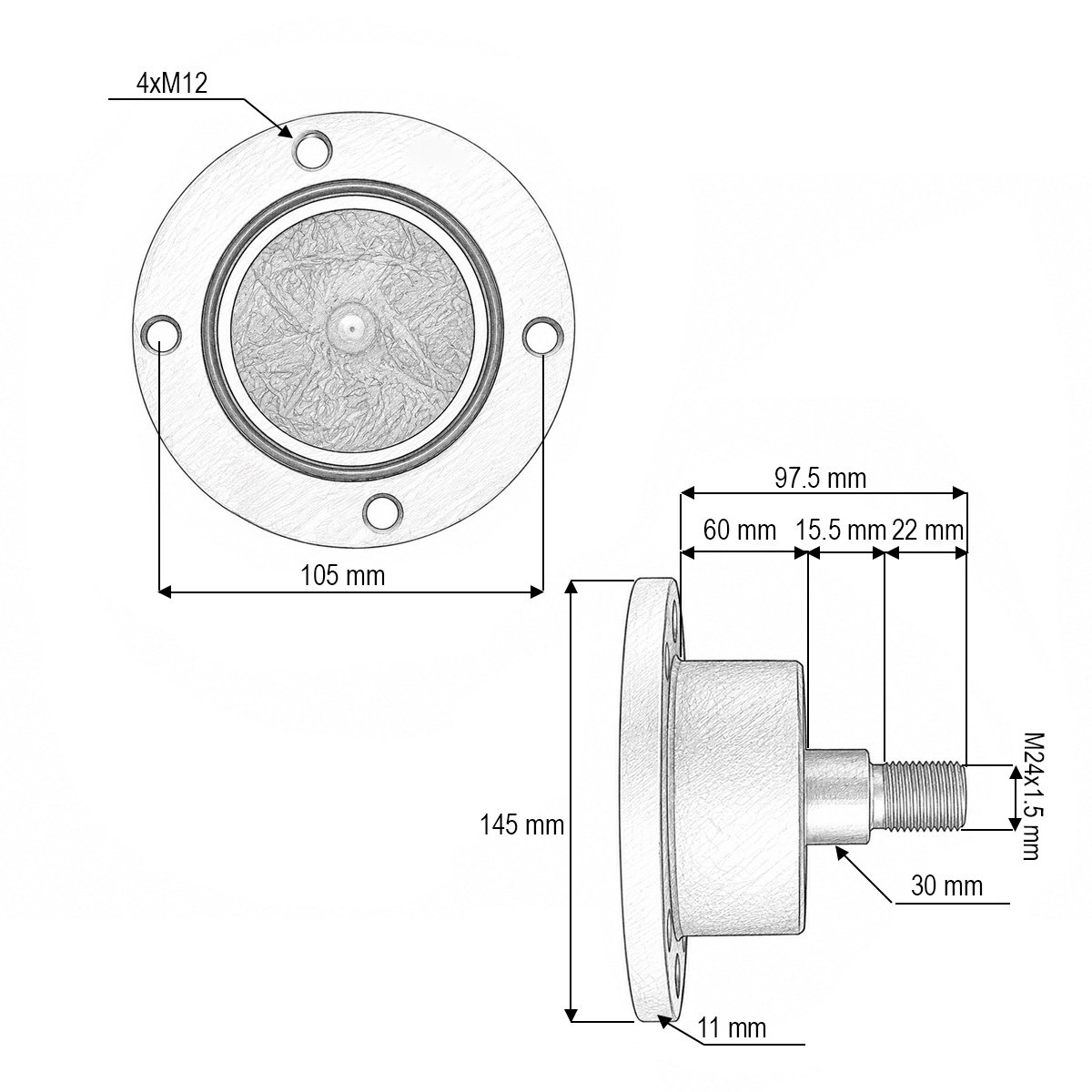 Butuc disc grapa cu talere stanga Lemken cod OEM 55510035, IL50-105/4H-M24x1.5-LH - imagine 4