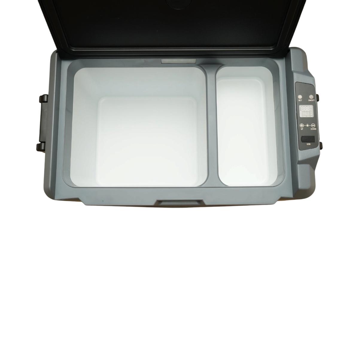 Frigider auto 35L cu compresor 12V-24V-220V, 60W, afisaj LCD, zona dubla de racire, USB 630x390x390mm - imagine 9