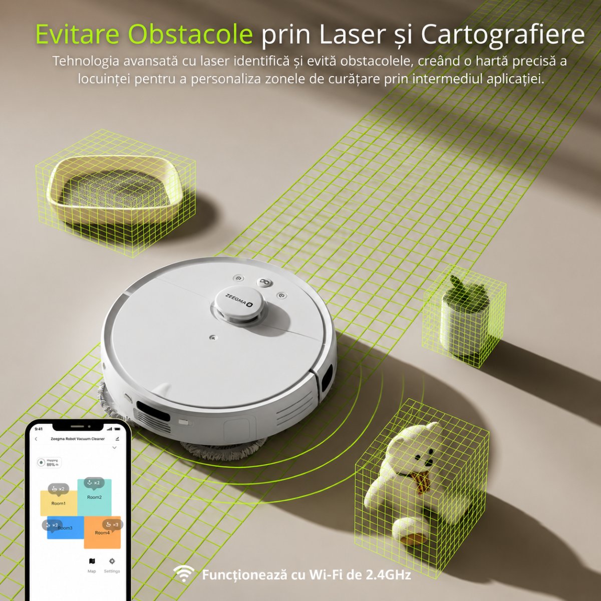 Aspirator robot inteligent cu functie mop 8500Pa, statie auto-golire, navigatie laser LDS, baterie 5200 mAh, perie anti-incurcare, control aplicatie WiFi Extravis - imagine 5