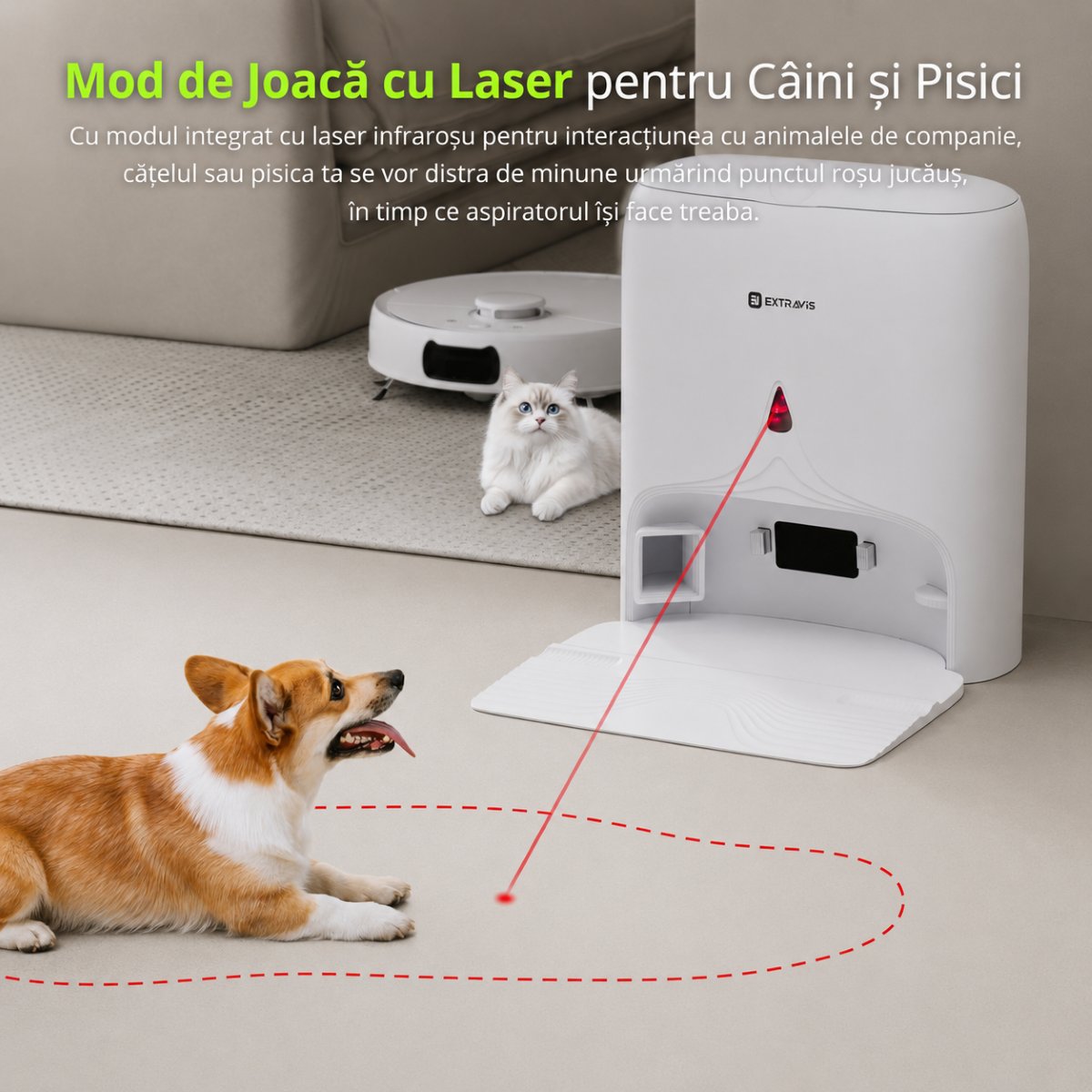 Aspirator robot inteligent cu functie mop 8500Pa, statie auto-golire, navigatie laser LDS, baterie 5200 mAh, perie anti-incurcare, control aplicatie WiFi Extravis - imagine 6