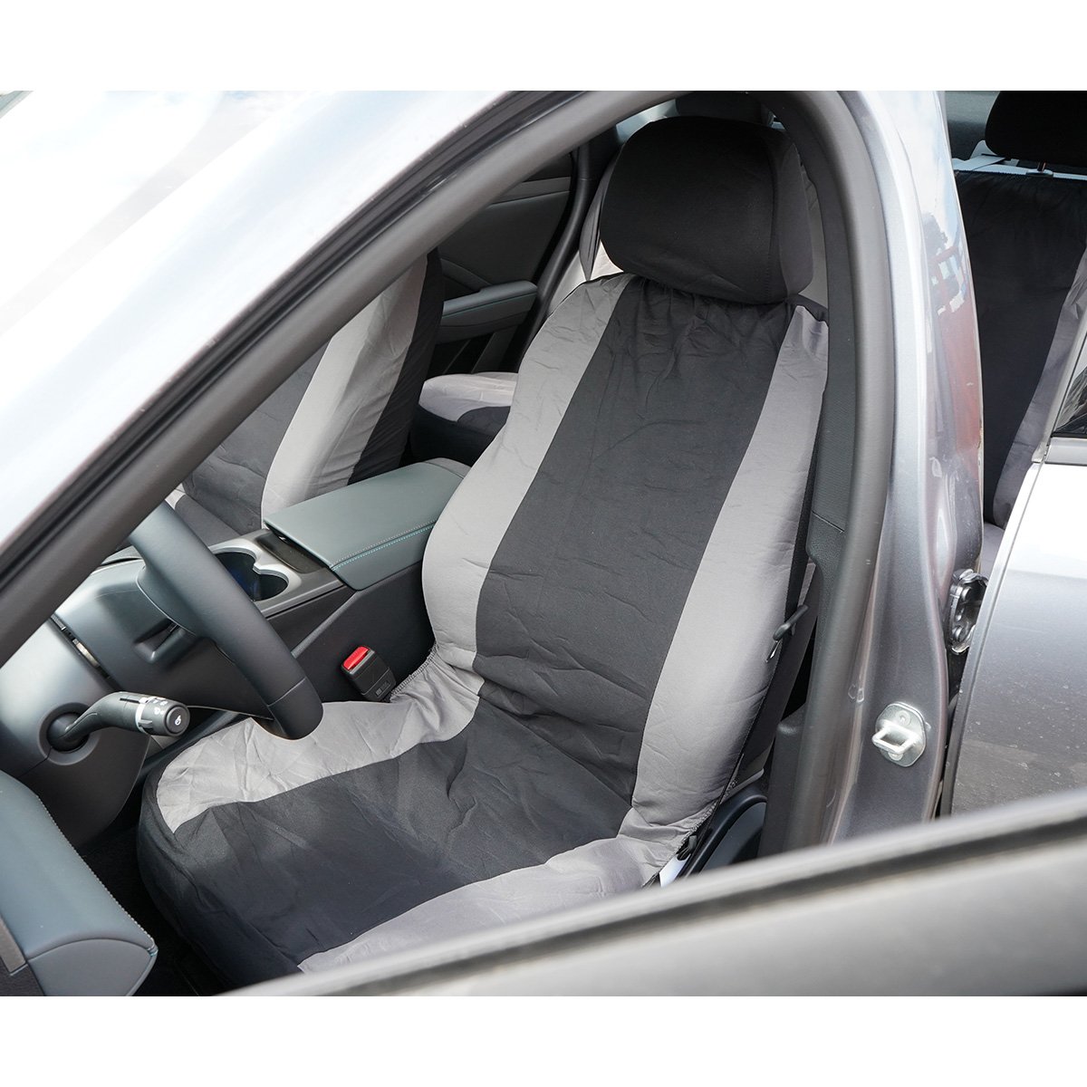 Set huse scaune auto universale gri-negru, material textil 8 piese - imagine 4