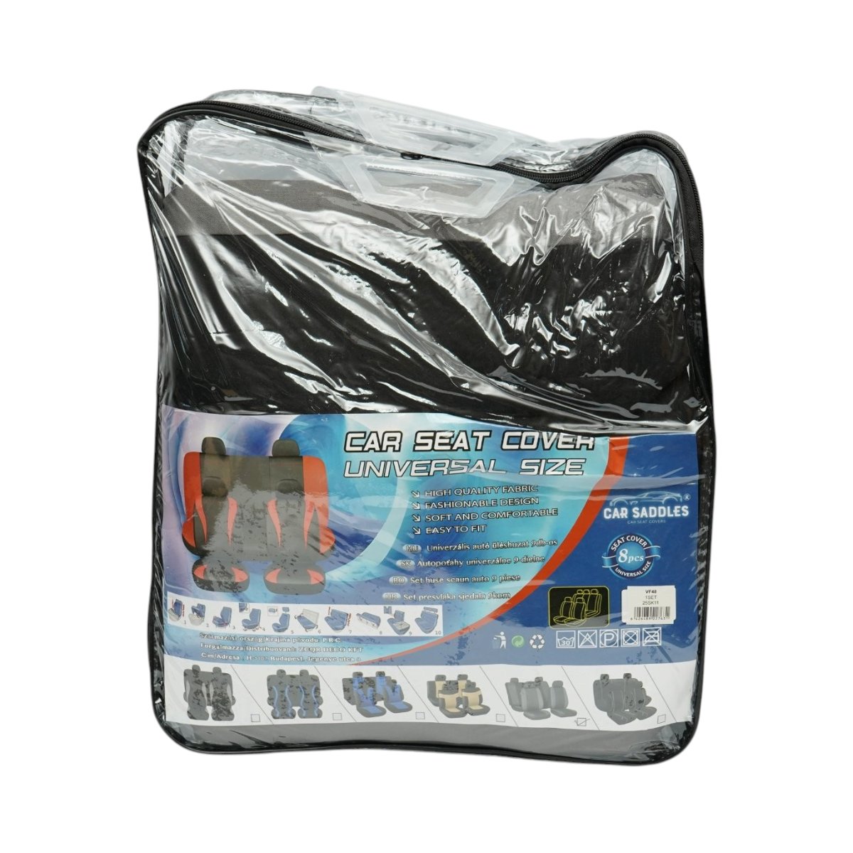 Set huse scaune auto universale gri-negru, material textil 8 piese - imagine 10