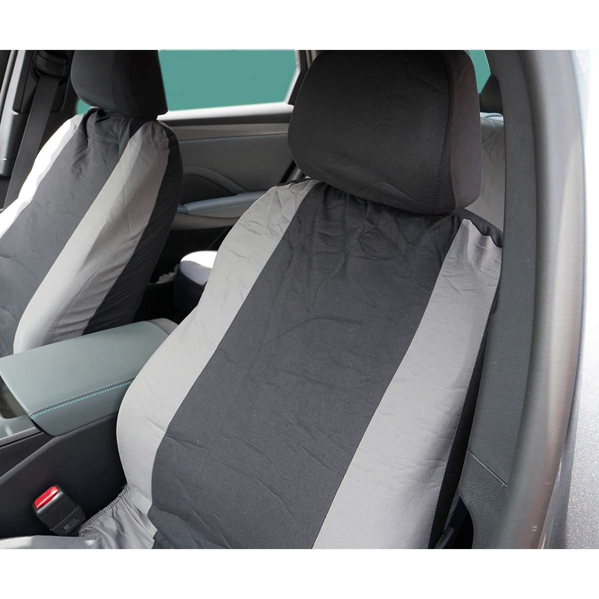 Set huse scaune auto universale gri-negru, material textil 8 piese - imagine 5