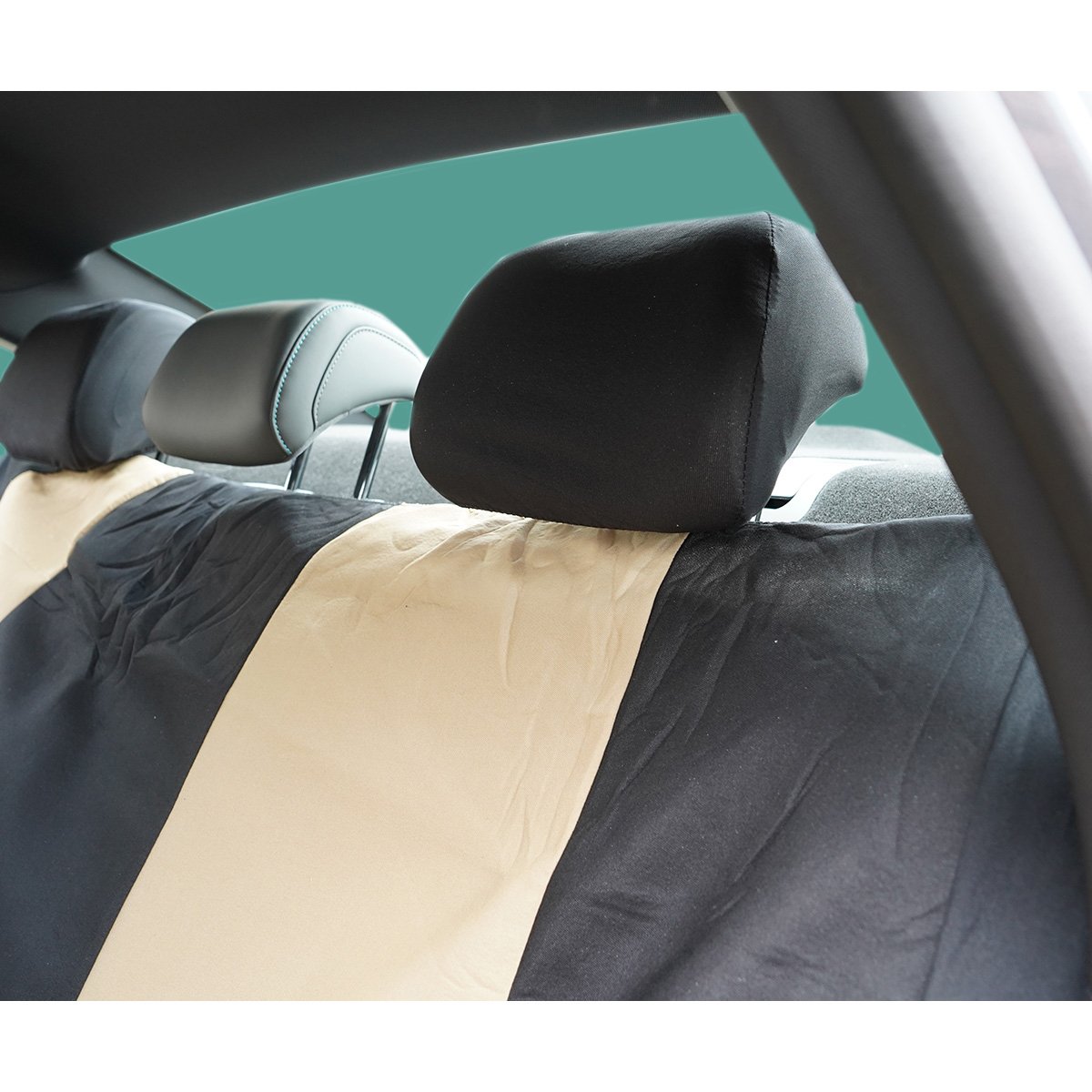 Set huse scaune auto universale crem-negru, material textil 8 piese - imagine 9