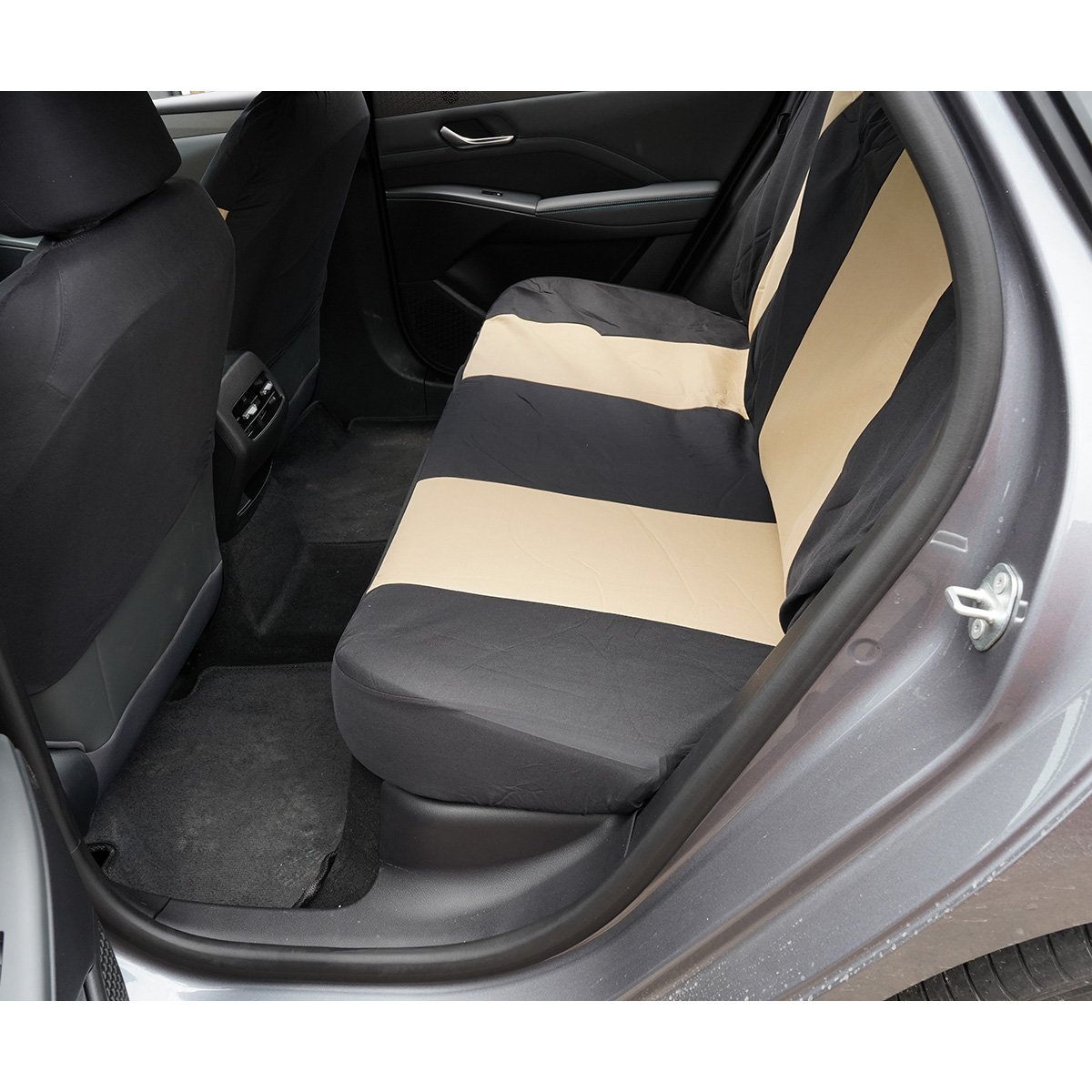 Set huse scaune auto universale crem-negru, material textil 8 piese - imagine 7