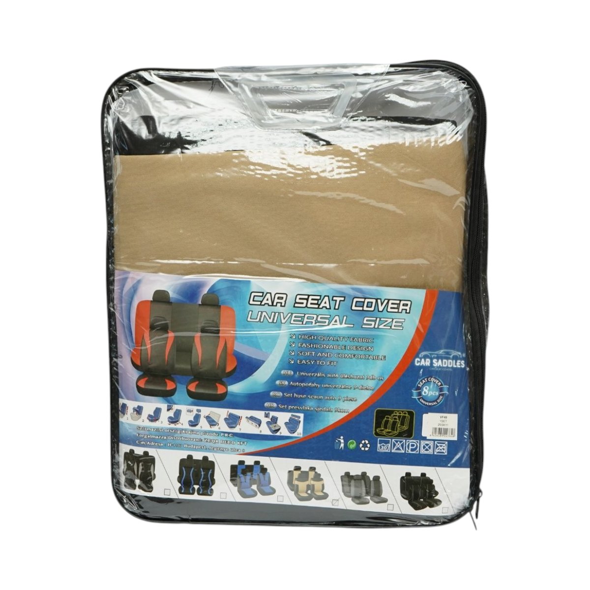 Set huse scaune auto universale crem-negru, material textil 8 piese - imagine 11
