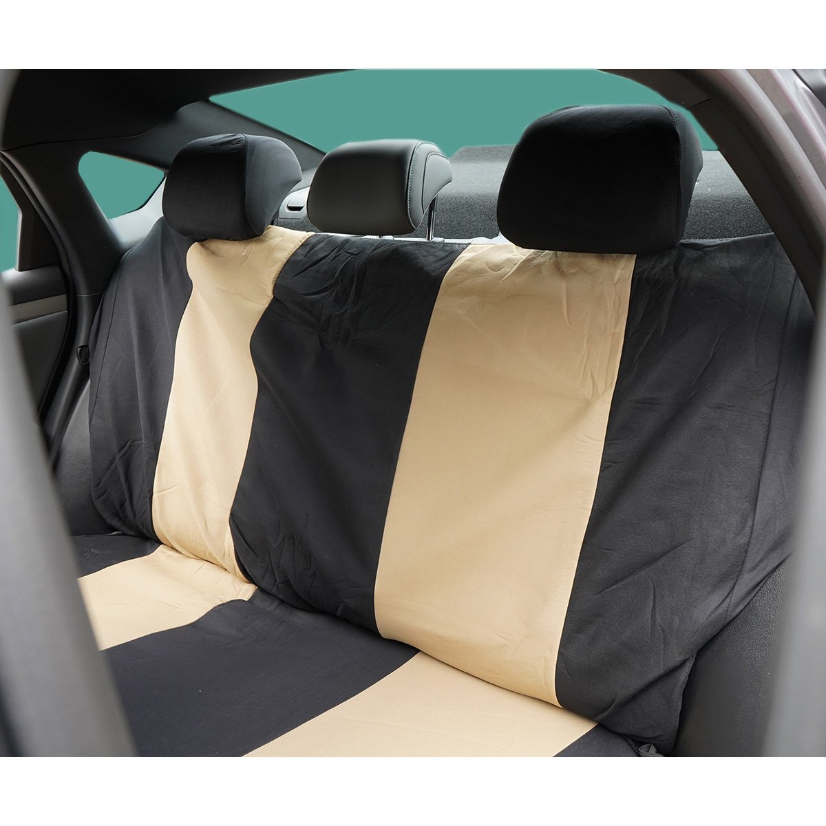 Set huse scaune auto universale crem-negru, material textil 8 piese - imagine 8