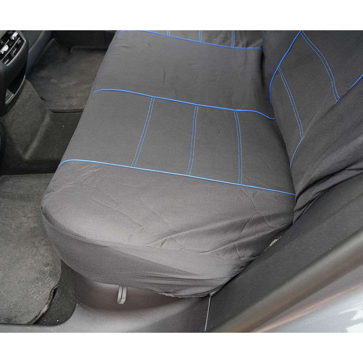 Set huse scaune auto universale negru-albastru, material textil 8 piese - imagine 8