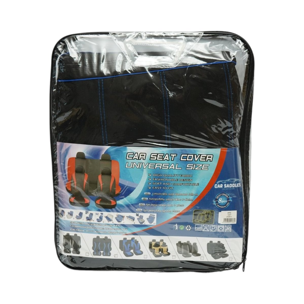 Set huse scaune auto universale negru-albastru, material textil 8 piese - imagine 10