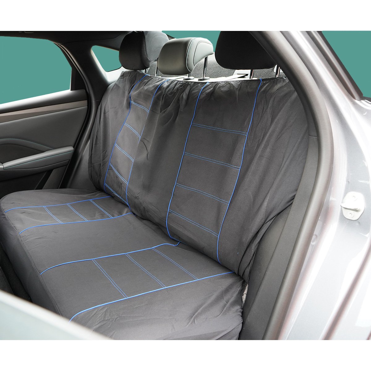 Set huse scaune auto universale negru-albastru, material textil 8 piese - imagine 7