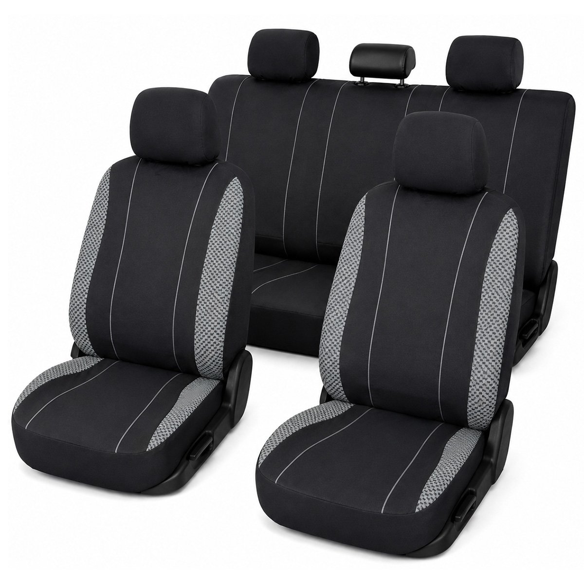 Set huse scaune auto universale negru-gri, material textil 8 piese