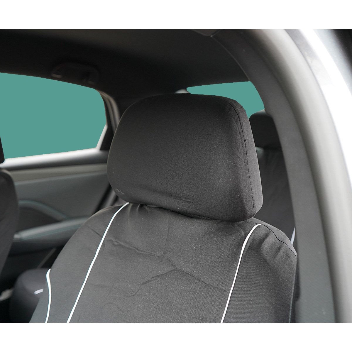 Set huse scaune auto universale negru-alb, material textil 8 piese - imagine 5