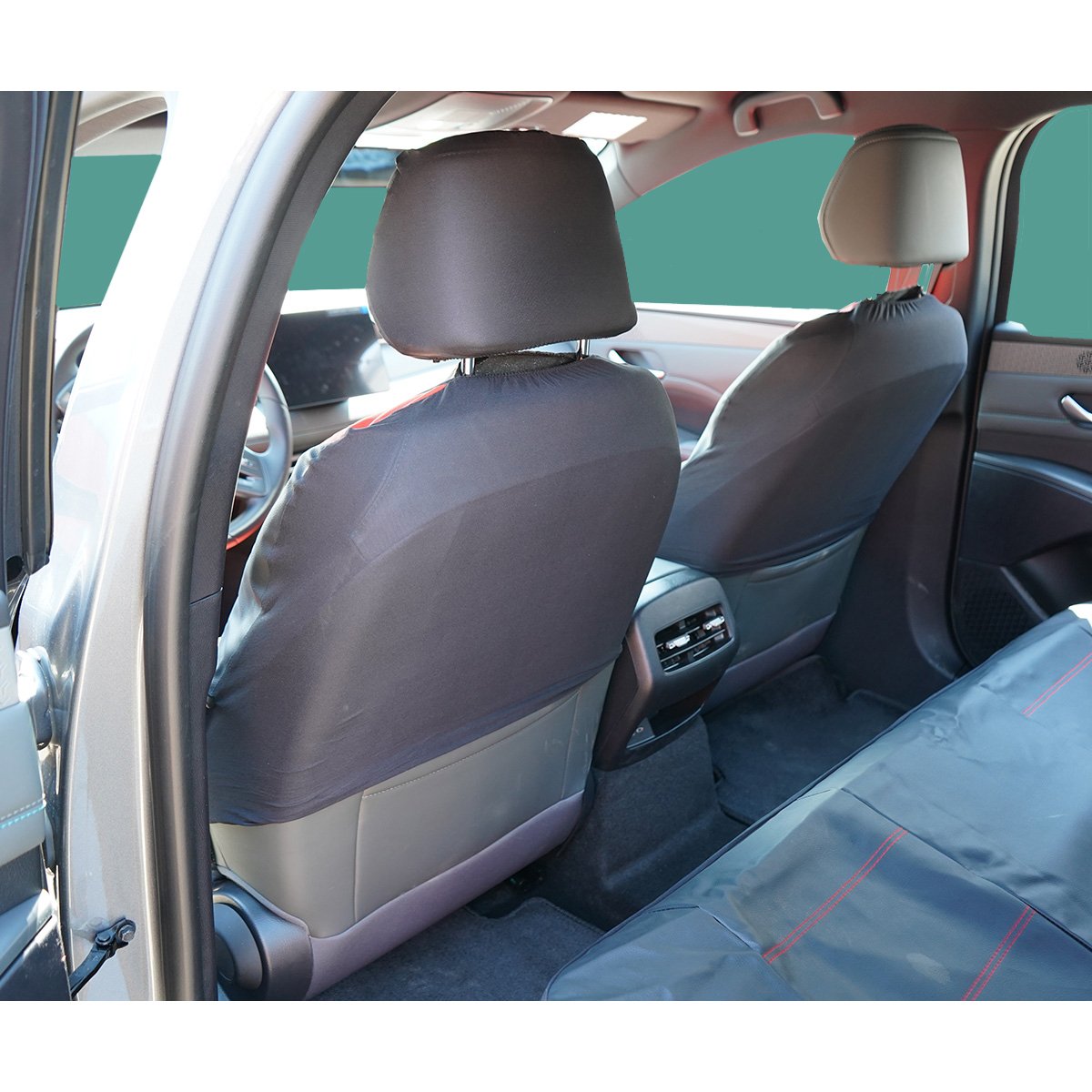 Set huse scaune auto universale negru-rosu, material piele ecologica si textil 8 piese - imagine 6