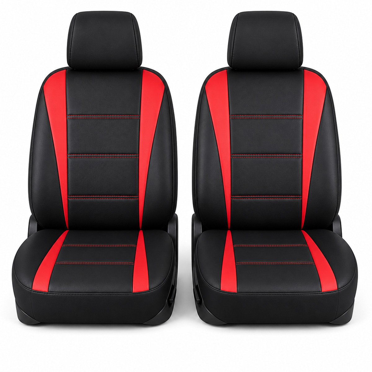 Set huse scaune auto universale negru-rosu, material piele ecologica si textil 8 piese - imagine 2