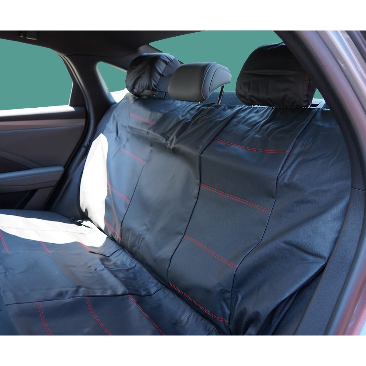 Set huse scaune auto universale negru-rosu, material piele ecologica si textil 8 piese - imagine 7