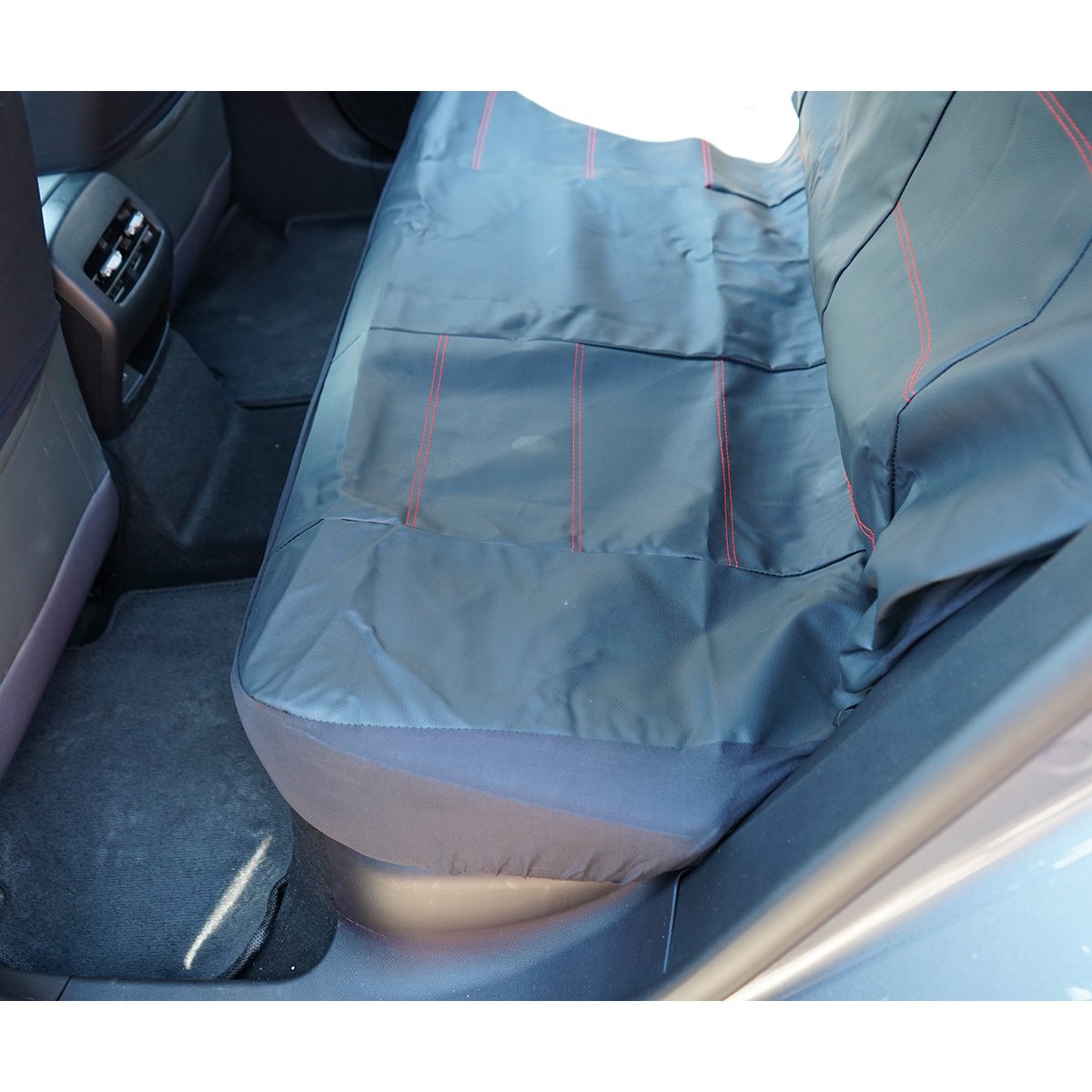 Set huse scaune auto universale negru-rosu, material piele ecologica si textil 8 piese - imagine 8