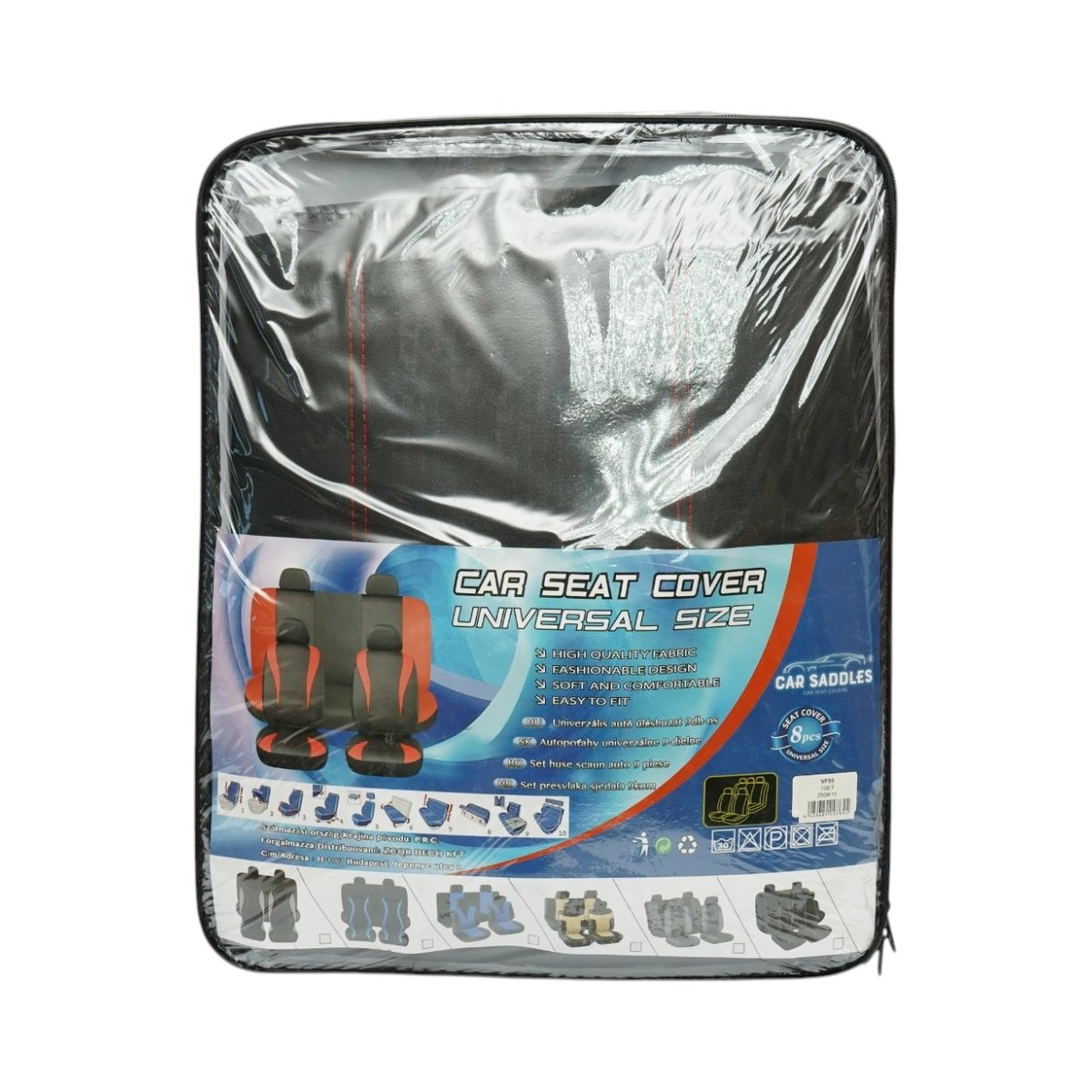 Set huse scaune auto universale negru-rosu, material piele ecologica si textil 8 piese - imagine 10