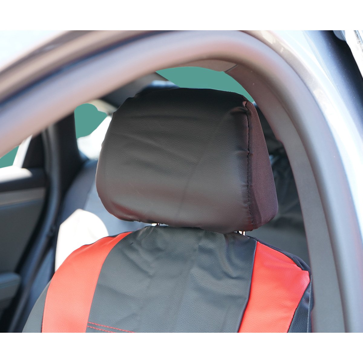 Set huse scaune auto universale negru-rosu, material piele ecologica si textil 8 piese - imagine 5