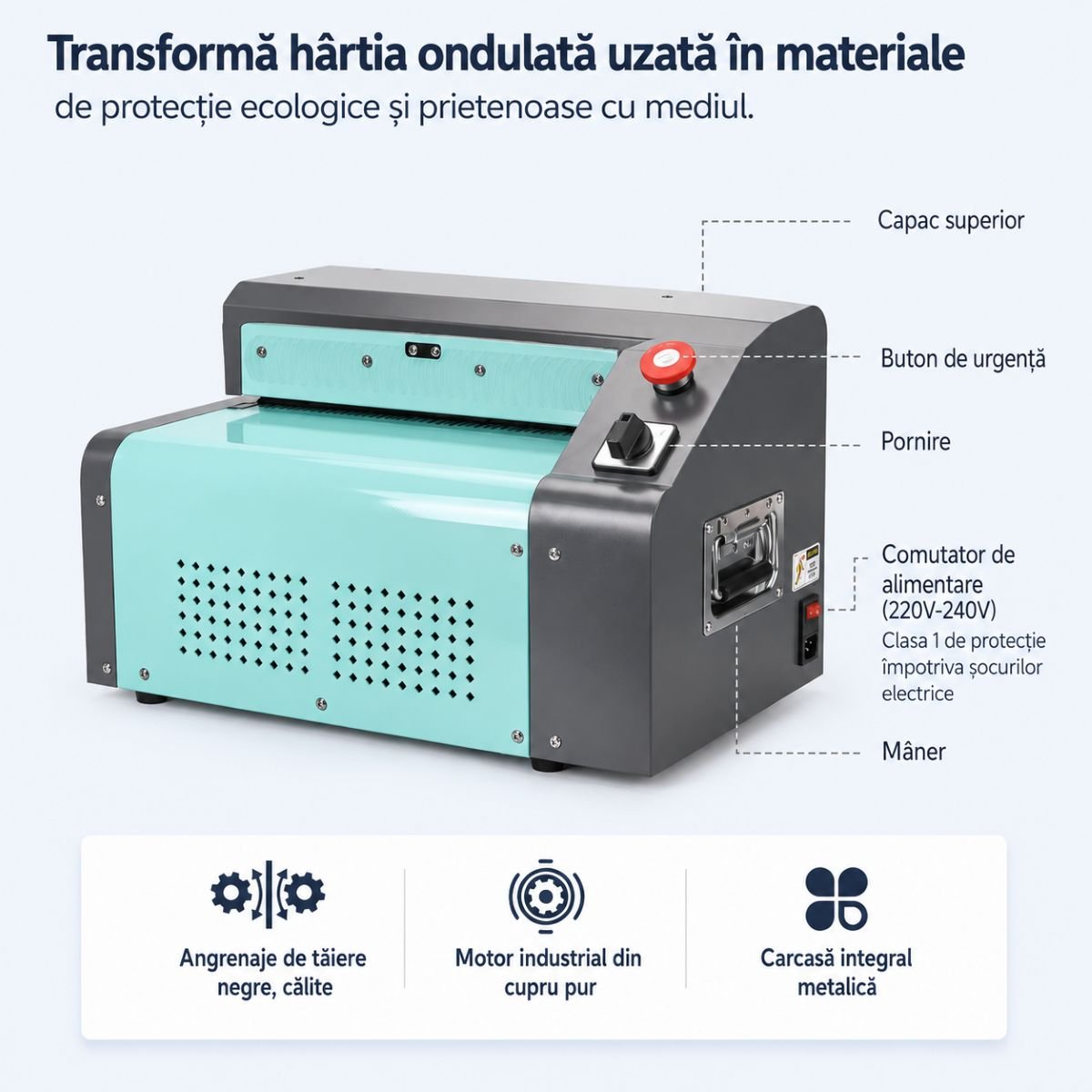Tocator carton profesional 550mm, 400W, 220V, viteza 5m/min, grosime maxima 10mm Breckner Germany - imagine 8