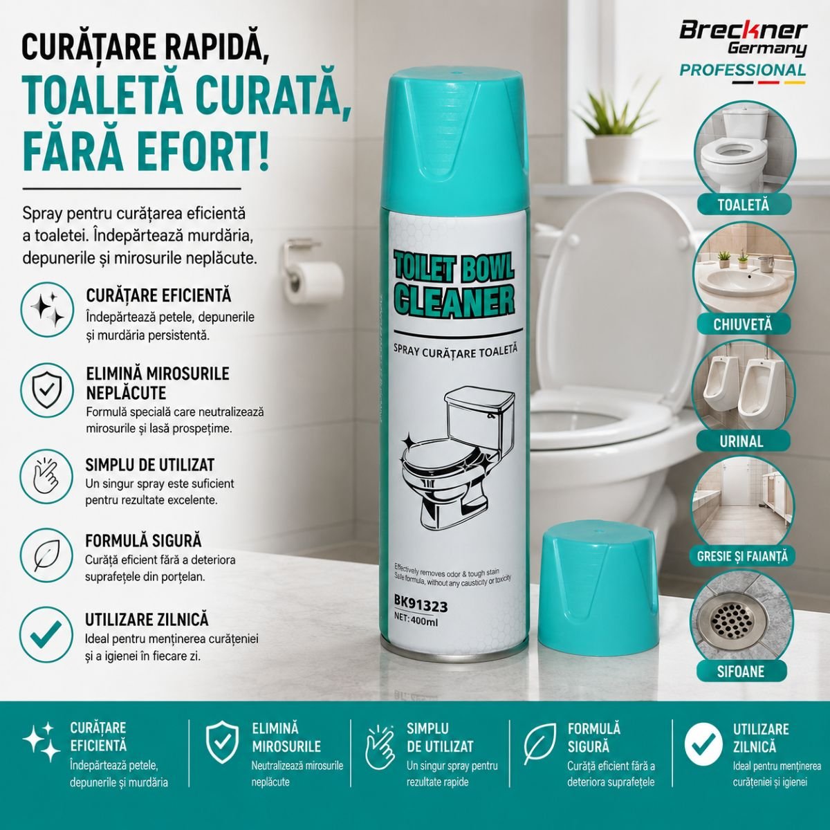 Spray spuma activa curatare toaleta 400ml Breckner Germany - imagine 2