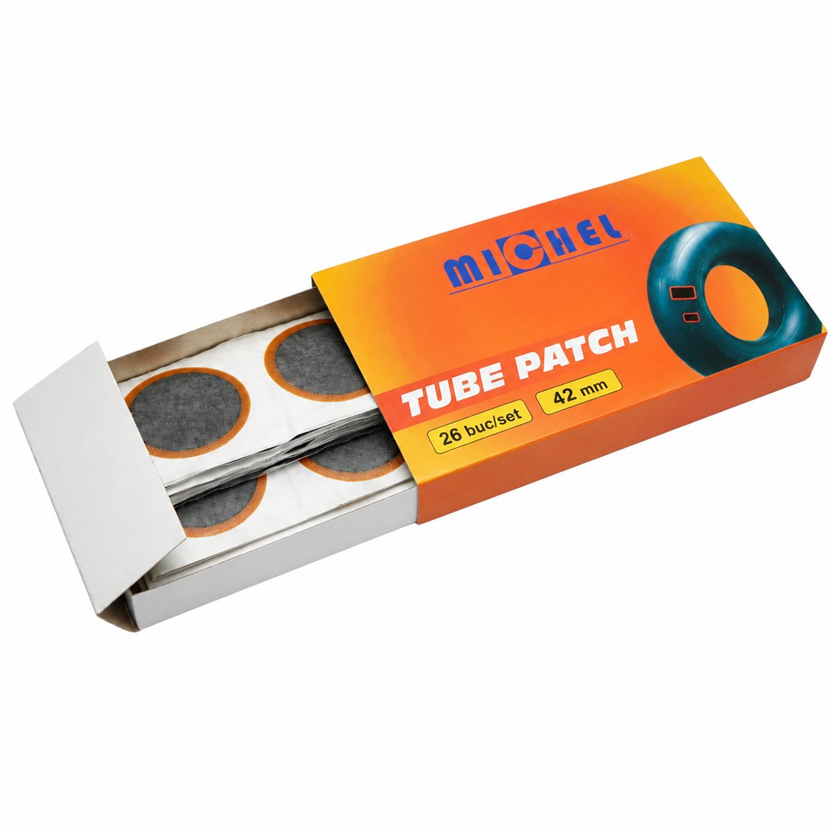 Set 26 petice vulcanizare rotunde 42mm + 1 tub adeziv 20ml pentru camere de aer Michel - imagine 4