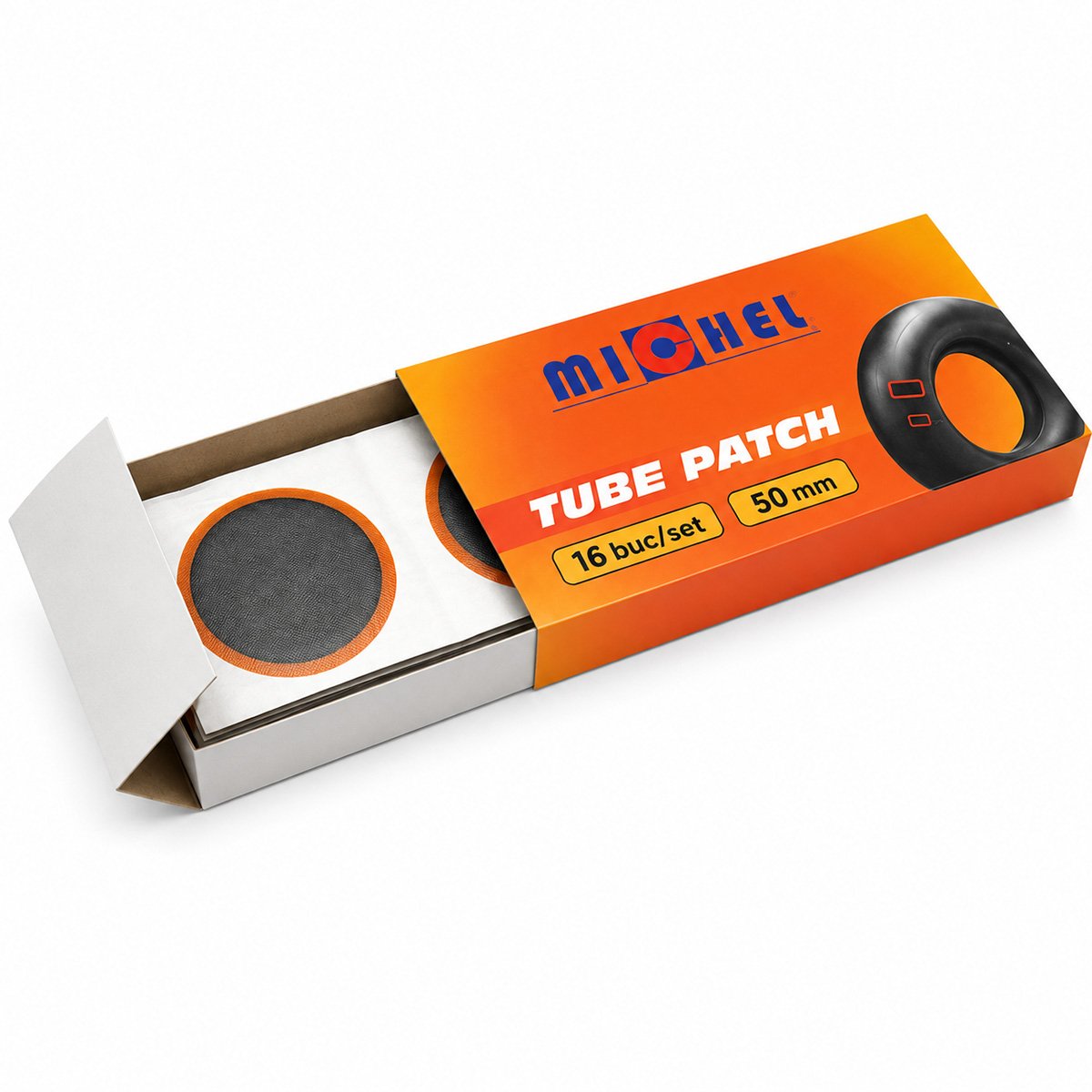 Set 16 petice vulcanizare rotunde 50mm + 1 tub adeziv 20ml pentru camere de aer Michel - imagine 4
