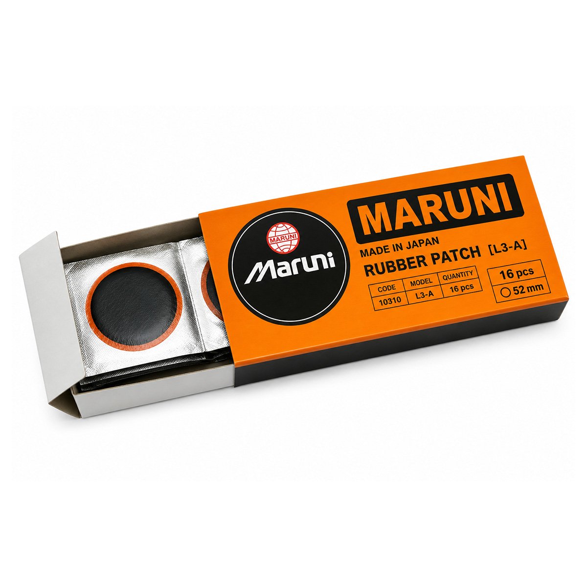 Set 16 petice vulcanizare rotunde 52mm + 1 tub adeziv Super Valcarn G 22ml pentru camere de aer L3-A Maruni made in Japan - imagine 4