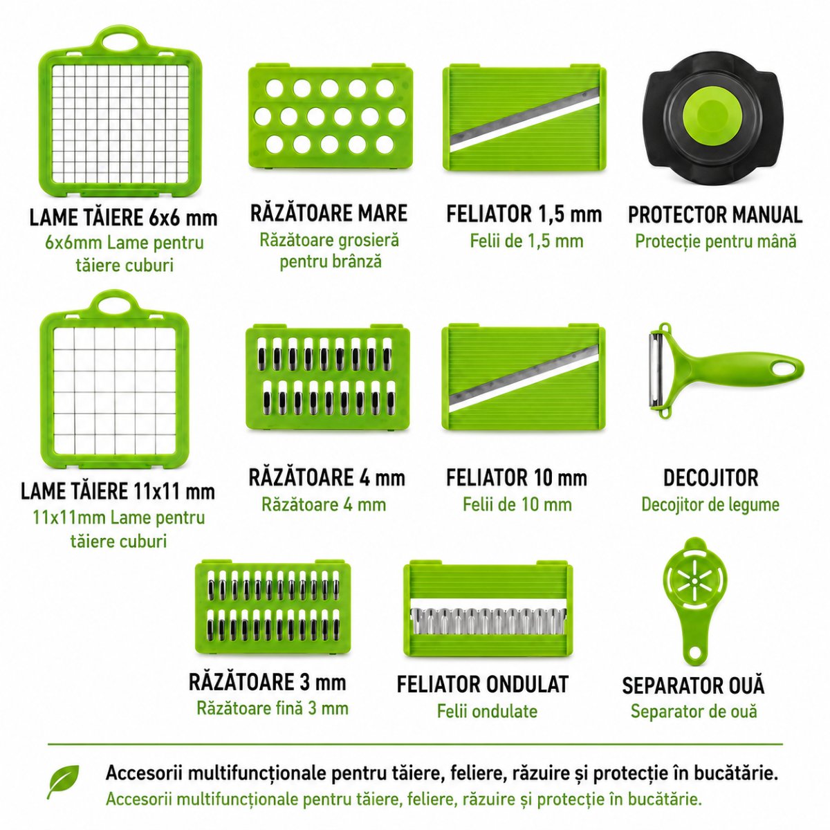 Tocator de legume multifunctional 12 in 1 manual, 8 lame inox interschimbabile, taietor legume, feliator, razatoare, decojitor, separator oua, recipient colectare - imagine 6