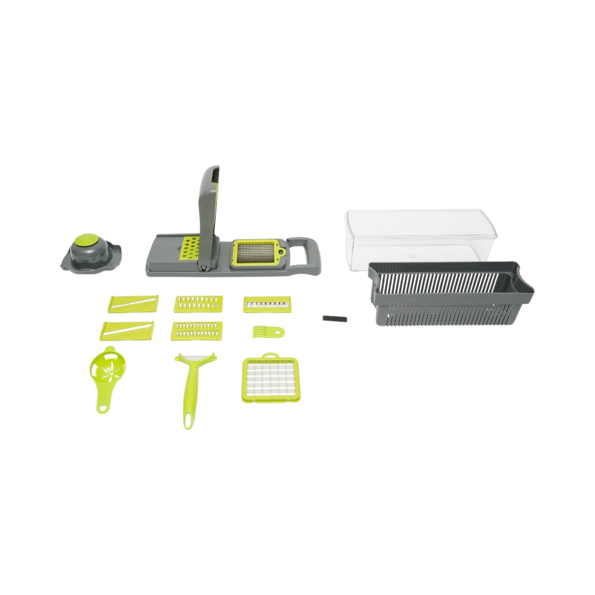 Tocator de legume multifunctional 12 in 1 manual, 8 lame inox interschimbabile, taietor legume, feliator, razatoare, decojitor, separator oua, recipient colectare - imagine 2