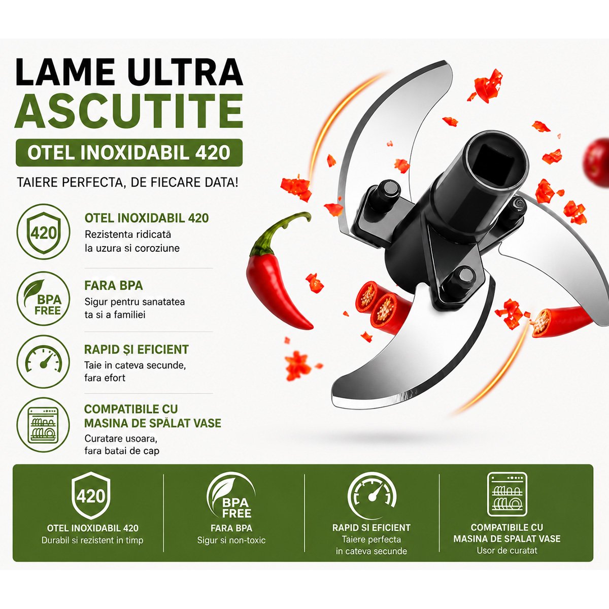 Tocator manual de legume cu sfoara, 3 lame inox, capacitate 500ml - imagine 9