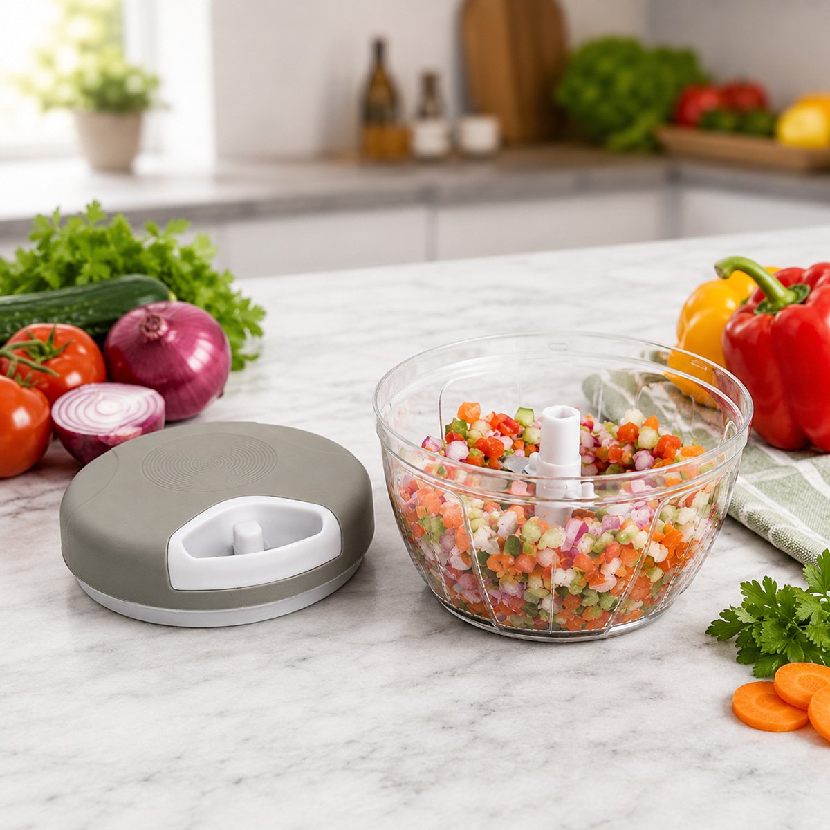 Tocator manual de legume cu sfoara, 3 lame inox, capacitate 500ml - imagine 11