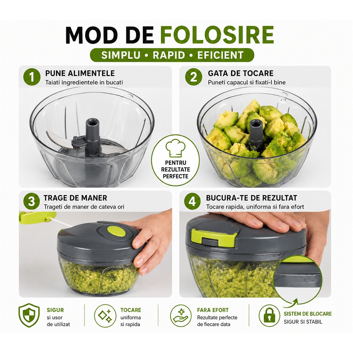 Tocator manual de legume cu sfoara, 3 lame inox, capacitate 500ml - imagine 10