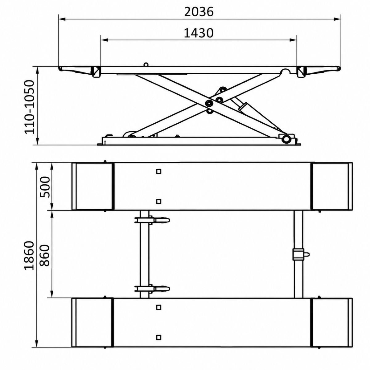 Elevator auto mobil tip foarfeca 220V, 2.2kW, capacitate ridicare 3500kg, deblocare pneumatica, inaltime ridicare 110-1050mm - imagine 2