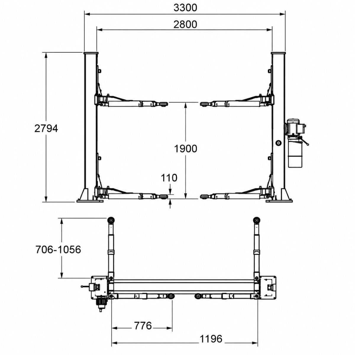 Elevator auto cu 2 coloane 380V, 2.2kW, capacitate ridicare 3500kg, actionare mecanica, inaltime ridicare 1900mm - imagine 3